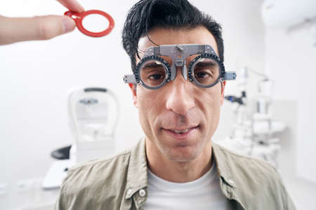 Patient on vision diagnostics at the hospitalの写真素材