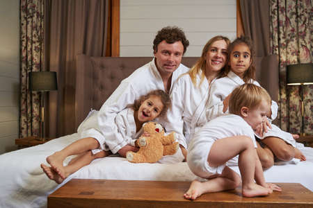 Young family resting together and having funの写真素材