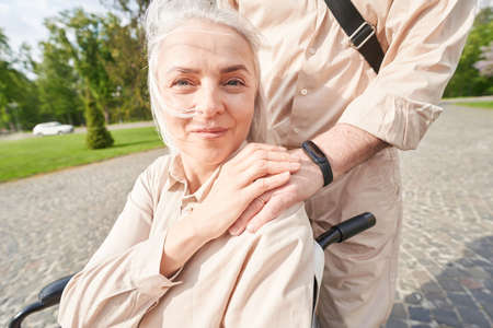 Portrait of senior woman that sitting in the wheelchairの写真素材