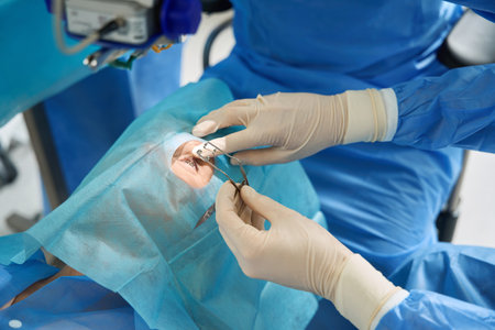 Doctor holding eyelid expander during the surgeryの写真素材