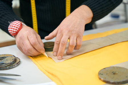 Close up of tailor is chalking out the pattern