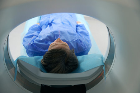Patient was placed in the CT camera of the machineの写真素材