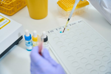 Worker in a chemical laboratory conducts a blood type testの写真素材