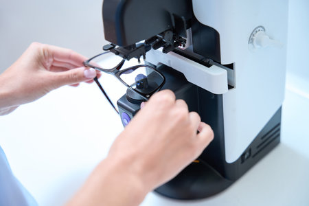 Process installing lenses of glasses in the clinicの写真素材