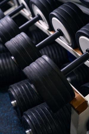 Modern gym interior with professional weight training equipmentの写真素材