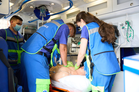 Effective resuscitation of a patient in an ambulanceの写真素材