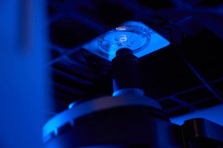 Closeup of ICSI procedure being performed in lab settingの写真素材