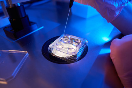 Qualified lab researcher collecting specimens for storageの写真素材