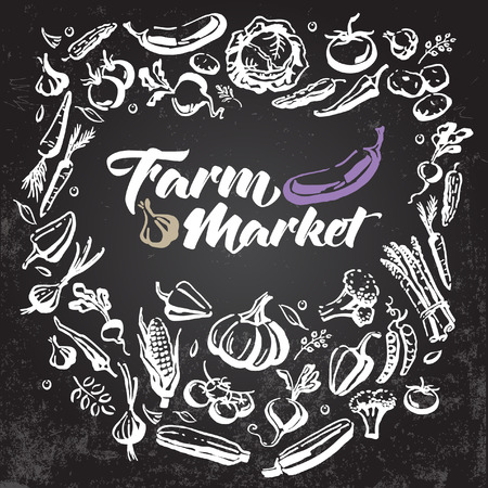 Set of vegetables. Hand drawn illustration. Vector.のイラスト素材