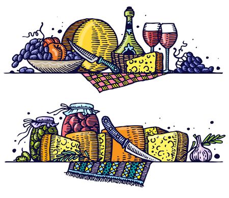 Still life with cheese. Vector.のイラスト素材