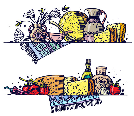 Still life with cheese. Vector.のイラスト素材