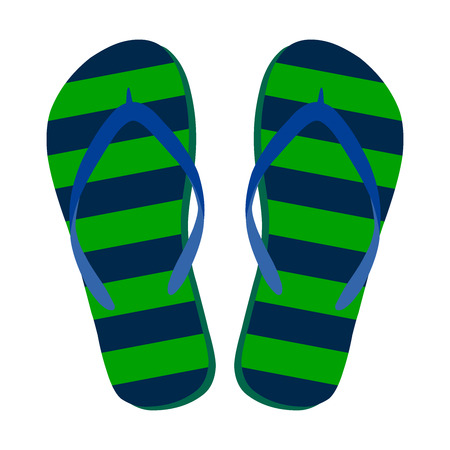 Flip flops isolate on a white background. Slippers icon. Colored flip flops green dark blue striped on white background. Vector illustration EPS10.のイラスト素材