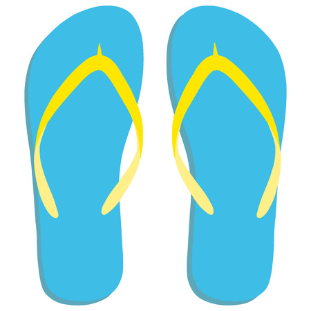 Colored flipflops icon. Slippers icon. Isolated blue, yellow on white background. Vector illustrationのイラスト素材