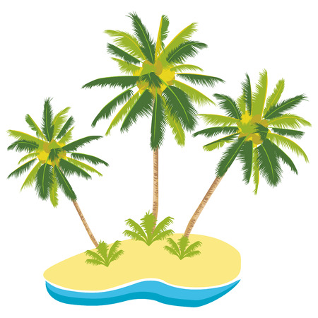 Exotic tropical palm trees on an island, sea, ocean line. Cartoon vector illustrationのイラスト素材