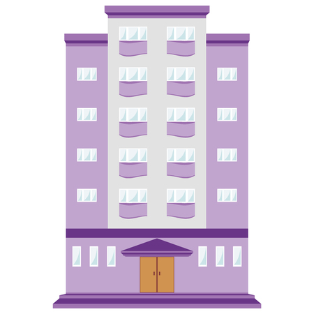 Colorful building icon, sign, simbol. Bright houses purple, violet, lilac colour, beautiful architecture for office, hotel. Vector illustration AI10.のイラスト素材