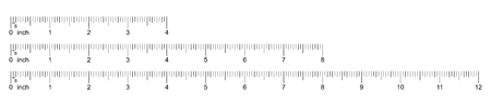 Ruler 4, 8, 12 inch. Set of ruler 4, 8, 12 inch. Measuring tool. Ruler inch scale grid. Size...