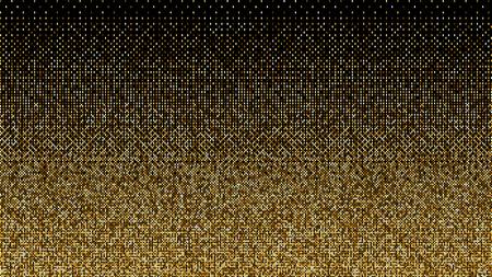 Golden fabric texture. Golden shiny halftone pattern. Gold glitter dots background. Yellow brown dots on black Background. Random color gradient vector, gold ornament. Abstract design element.のイラスト素材