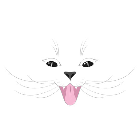 Cute happy cat cartoon. Cheerful cat, emotion. Cat smile. Characters, Funny cat's face, head, white muzzle. Animals, design for children, portrait.のイラスト素材