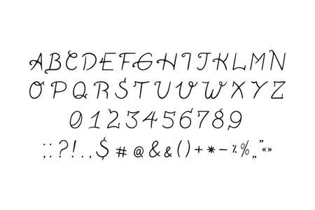 Hand drawn font alphabet. Set of lowercase letters in minimal style. Abstract letters and numbers....