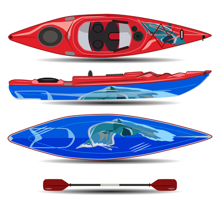 Vector illustration of kayak with paddle in flat styleのイラスト素材