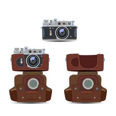 Vector illustration of retro camera wih bag in flat styleのイラスト素材