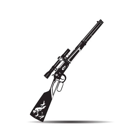 Vector illustration of hunting rifle isolated on white background. Black and white flat style design.のイラスト素材