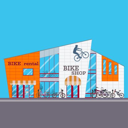Vector illustration of bike shop in flat styleのイラスト素材