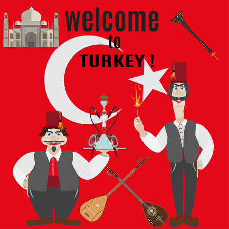 Welcome to Turkey illustration. Symbols of Turkey in flat style.のイラスト素材