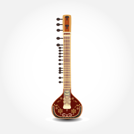Illustration of sitar, string plucked musical instrument.のイラスト素材