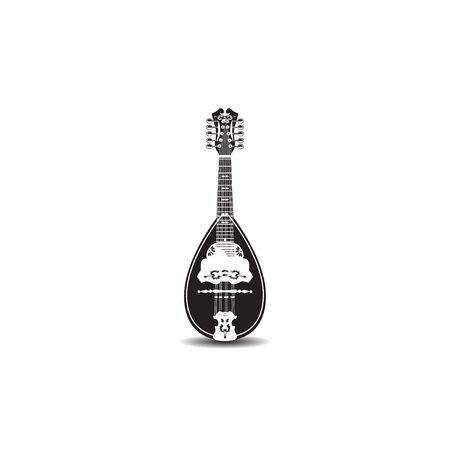 Vector illustration of mandolin isolated on white background. Black and white resonator musical instrument. Folk music mandolin.のイラスト素材