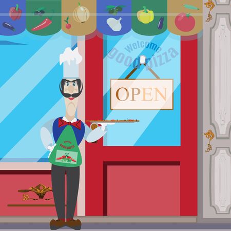 Welcome to pizzeria vector flat illustrationのイラスト素材
