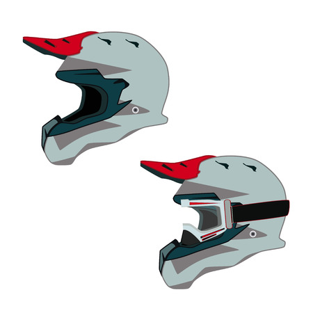 Motorcycle protective helmet and goggles side view vector flat illustrationのイラスト素材