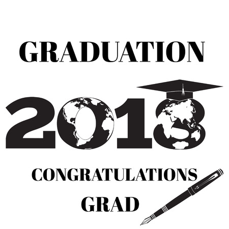 Graduation of 2018 design template. Square academic cap on the top of number eight. Congratulations grad lettering. Vector illustration.のイラスト素材