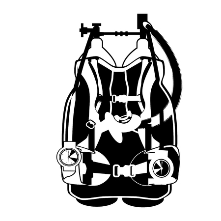 Aqualung for diving vector black template.のイラスト素材
