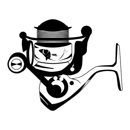 Fishing spinning reel vector black template isolated on plain background.のイラスト素材