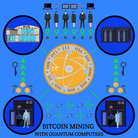 Bitcoin mining with quantum computers process vector flowchartのイラスト素材