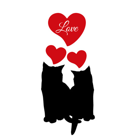 Cat love couple black silhouette, vector illustrationのイラスト素材