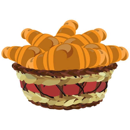 Wicker basket with croissants, vector flat illustrationのイラスト素材