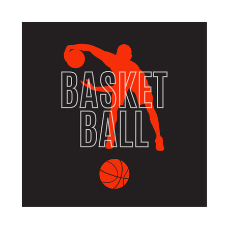 Basketball game emblem, label, print, t-shirt design, vector illustration. Basketball dribbling skills, moves, tricks.のイラスト素材