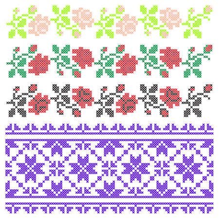 Cross stitch embroidery, national Ukrainian pattern, ornament, vector.のイラスト素材