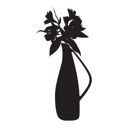 Alstroemeria black silhouette. Peruvian lily tropical flower vector illustrationのイラスト素材