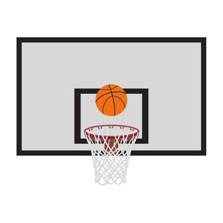 Sports equipment. Basketball hoop with net and ball, flat vector illustration.のイラスト素材
