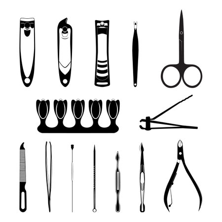 Manicure, pedicure and face cleaning tools set, vector illustrationのイラスト素材