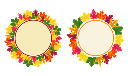 Autumn Maple Leaves Round Framesのイラスト素材