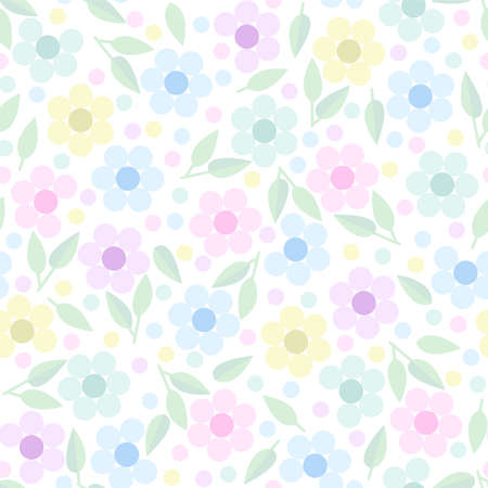 Spring floral seamless pattern with flowers and leaves in pastel color for textile design, wallpaper, greeting card or wrapping. White background.のイラスト素材
