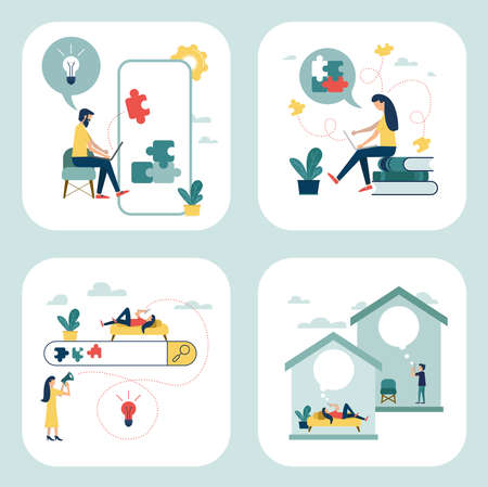 Internet search. Work during self-isolation. Solving business problemsのイラスト素材