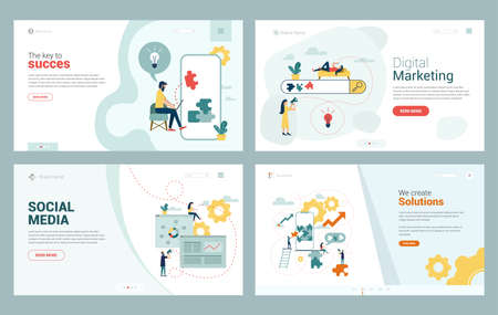 Set of web site design templates. Concept of solving business problems.のイラスト素材