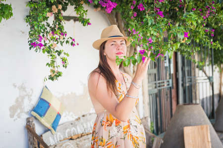 Tourist Woman in Old Townの写真素材