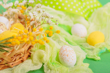 Easter candy chocolate eggs and almond sweetsの写真素材
