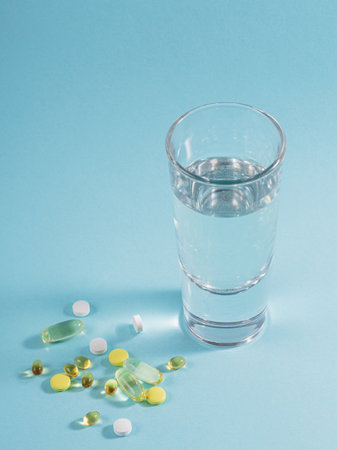 Assorted pharmaceutical medicine pills, tablets and capsulesの写真素材